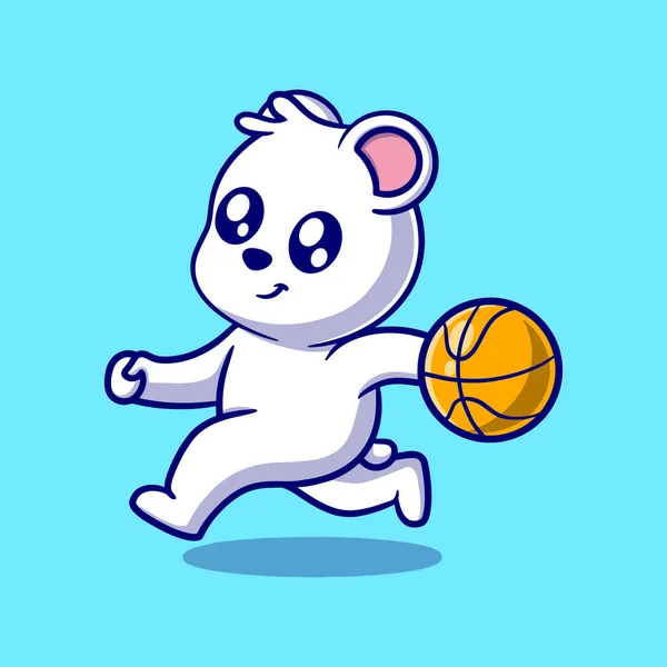 Mignon Ours Blanc Jouant Illustration Icône Dessin Animé Basket Ball — Image vectorielle