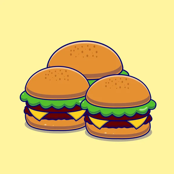 Burger Icono Ilustración Dibujos Animados Pegatina Divertida Para Regalo — Archivo Imágenes Vectoriales