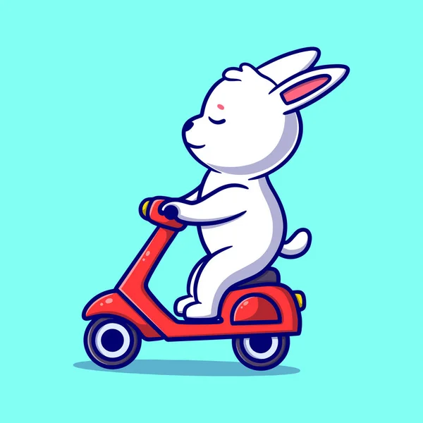 Cute Bunny Rid Scooter Cartoon Icon Illustration — Stock Vector