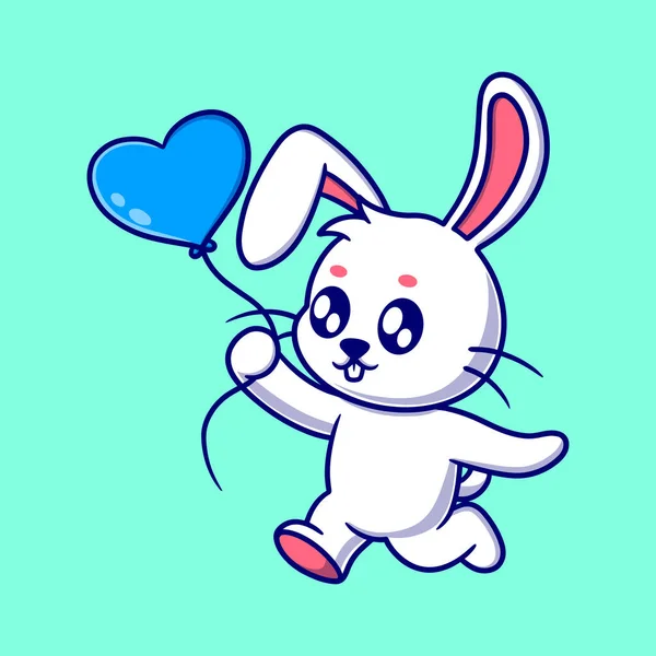 Cute Bunny Ikoną Balon Miłości Ikona Kreskówki — Wektor stockowy