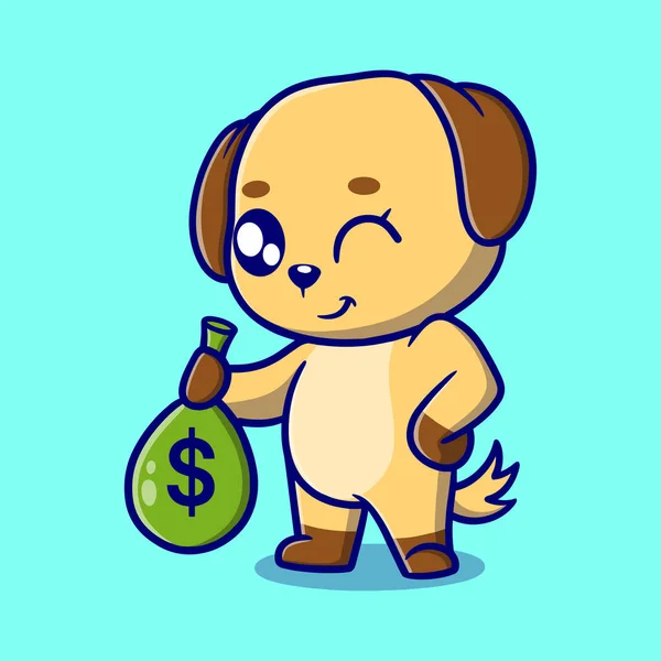 Cute Rich Dog Cartoon Icon Illustration Funny Sticker Gift — Stock Vector