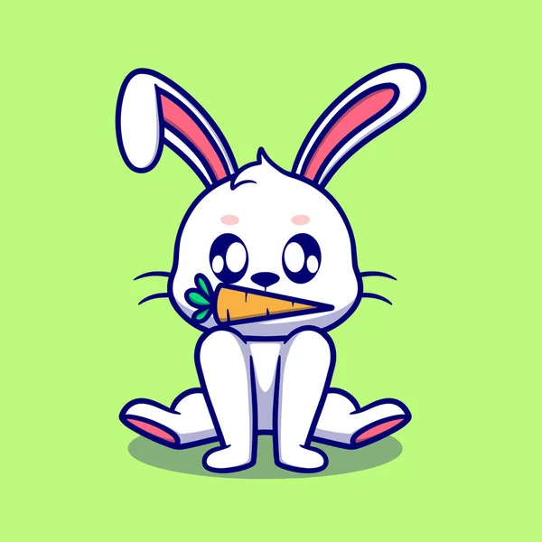Cute Bunny Eating Carrot Cartoon Icon Illustration — Stock Vector