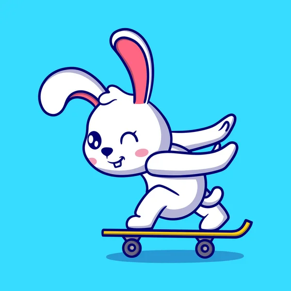 Niedliche Häschen Spielen Skateboard Cartoon Symbol Illustration — Stockvektor