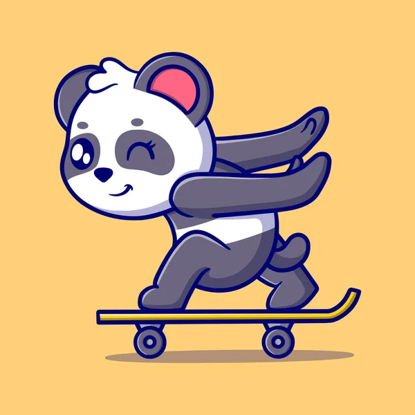 Χαριτωμένο Πάντα Παίζει Skateboard Εικόνα Εικονίδιο Κινουμένων Σχεδίων — Διανυσματικό Αρχείο