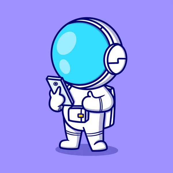 Leuke Astronaut Met Handtelefoon Cartoon Pictogram Illustratie — Stockvector