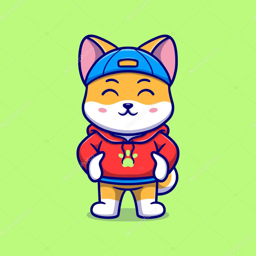 Cute puppy wearing jacket cartoon illustration