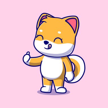 Şirin shiba inu çizgi film ikonu çizimi. Komik hediye çizgi filmi. İş ikonu konsepti. Düz çizgi film biçimi