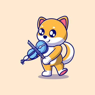 Güzel köpek keman karikatürü vektör ikonunu canlandırıyor. Hayvan doğası ikonu konsepti izole edilmiş premium vektör. düz dizayn