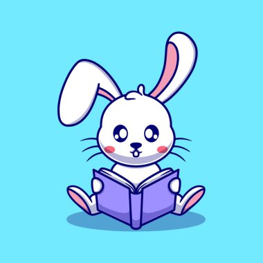 vektör şirin tavşan çizgi film ikonu resimlerini okuyor. Hayvan ikonu kavramı izole edildi. düz çizgi film biçimi