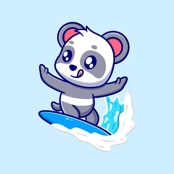 Bonito Surf Panda Desenho Animado Ícone Ilustração Desenho Animado Presente — Vetor de Stock