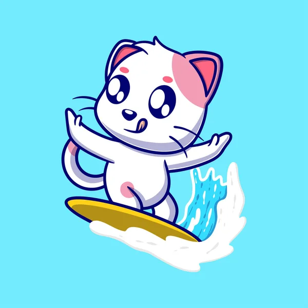Χαριτωμένη Εικόνα Εικονίδιο Surfing Γάτα Αστείο Καρτούν Δώρων Επιχειρηματική Ιδέα — Διανυσματικό Αρχείο