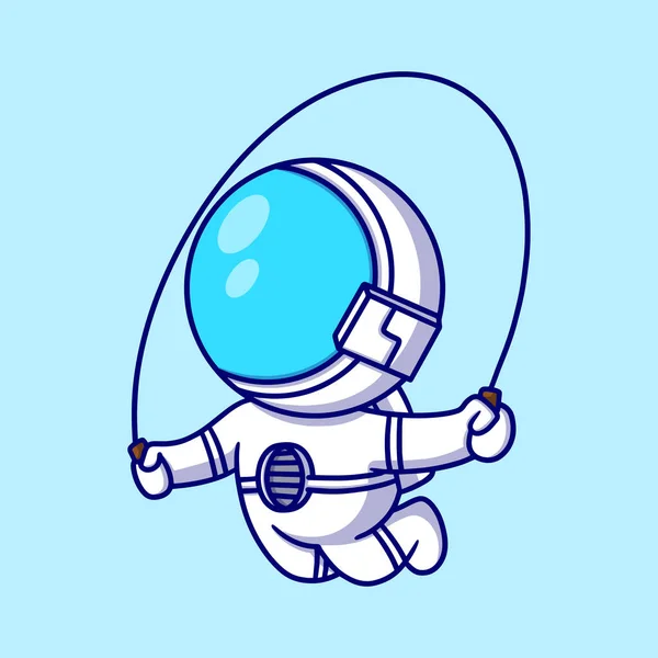 Cute Astronaut Jump Rope Cartoon Icon Illustration Funny Gift Cartoon — Stock Vector
