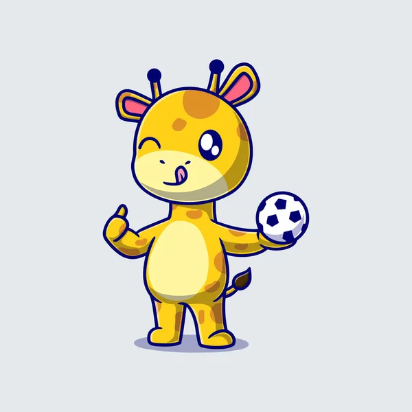 Cute Giraffe Holding Ball Cartoon Vector Icon Illustration Animal Nature — Stock Vector