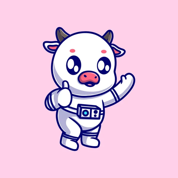 Cute Cow Astronaut Cartoon Vector Icon Illustration Animal Nature Icon — Stock Vector