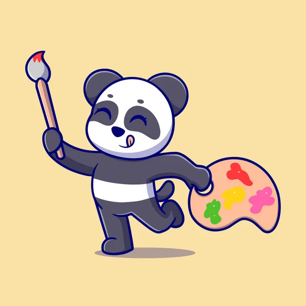 可爱的熊猫艺术家卡通矢量图标说明 动物图标概念隔离溢价向量 平面卡通风格 — 图库矢量图片