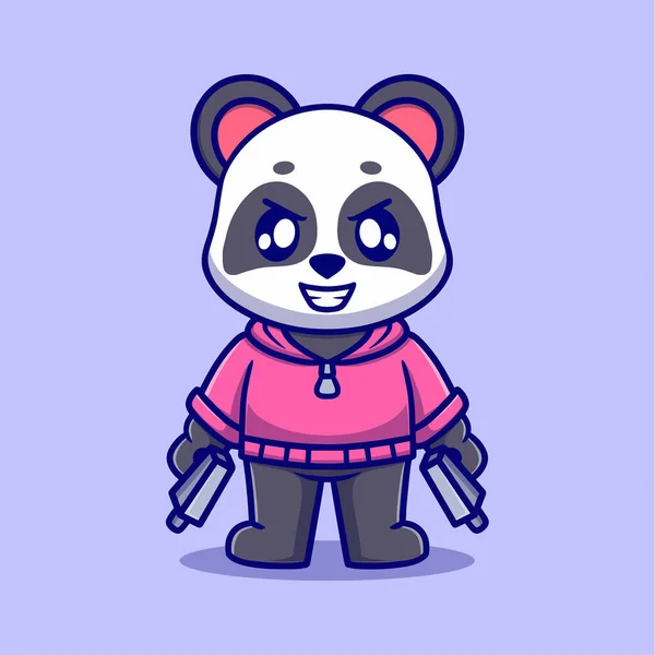 Cute Panda Holding Gun Pistol Cartoon Vector Icon Illustration Animal — Stock Vector