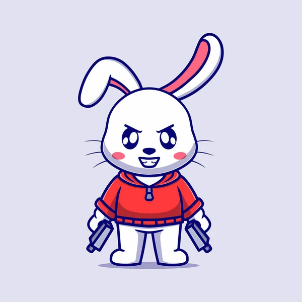 Cute Rabbit Holding Gun Pistola Cartoon Vector Ilustração Ícone Animal —  Vetores de Stock