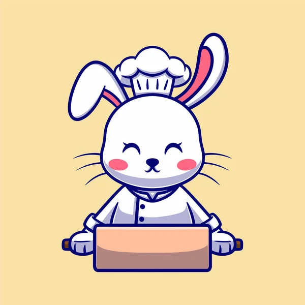 Mignon Chef Lapin Dessin Animé Vectoriel Icône Illustration Animal Icon — Image vectorielle