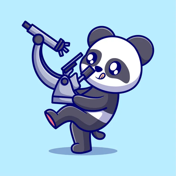 Panda Mignon Avec Microscope Illustration Icône Vectorielle Bande Dessinée Animal — Image vectorielle