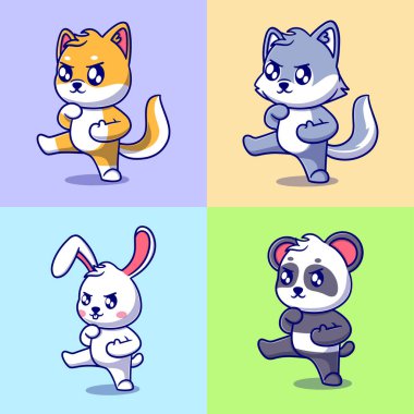  vektör şirin hayvan karikatür vektör ikonu çizimi. Hayvan simgesi kavramı izole edildi