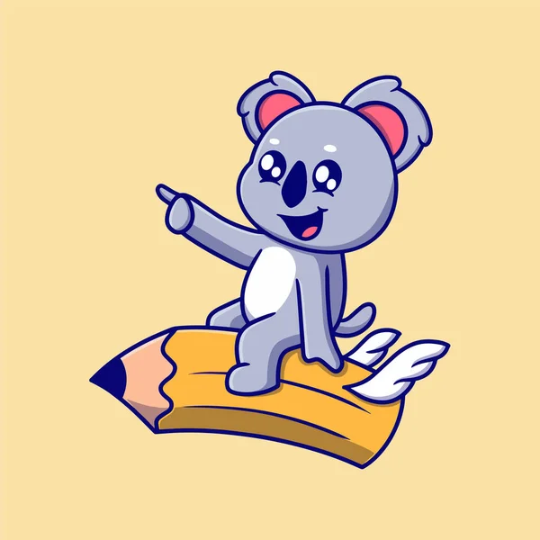 Cute Koala Rid Pencil Icon Illustration Flat Design Concept Education — Stock Vector