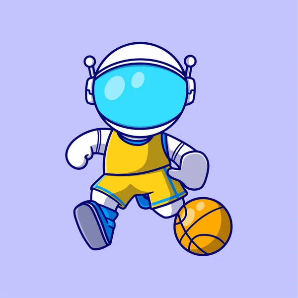 Милый Астронавт Играет Баскетбольную Иконку Концепция Плоского Дизайна Спорта — стоковый вектор