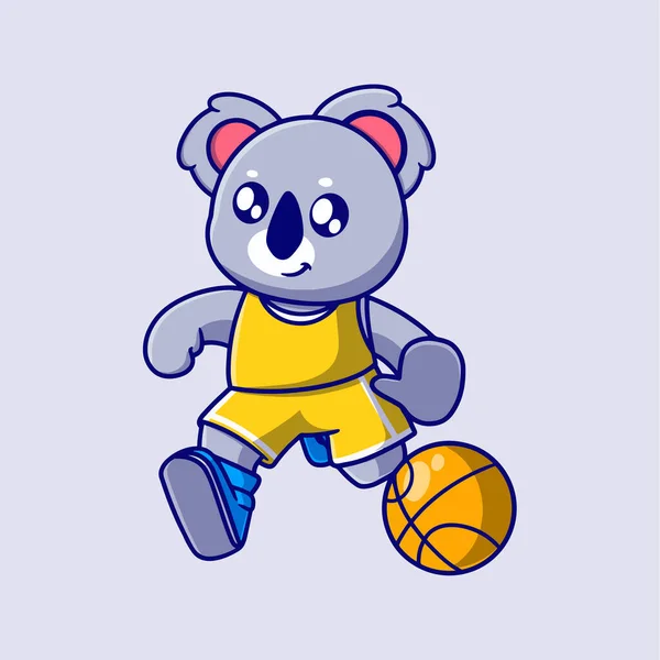 Cute Koala Playing Basketball Icon Illustration Flat Design Concept Sport — Stock Vector