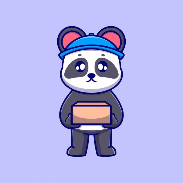 Mignon Panda Avec Boîte Dessin Animé Icône Illustration Concept Conception — Image vectorielle