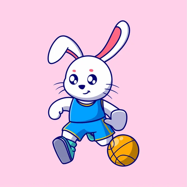 Милий Кролик Грає Баскетбольну Ілюстрацію Концепція Плоского Дизайну Спорту — стоковий вектор