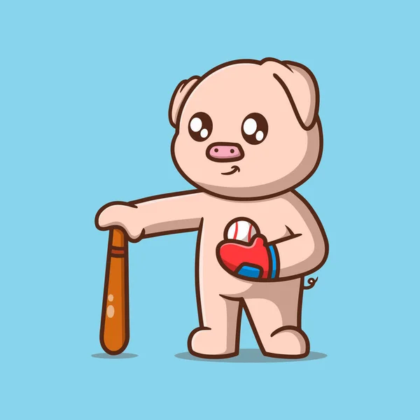 Cute Pig Baseball Cartoon Vector Icon Illustration Animal Nature Icon — Stock Vector
