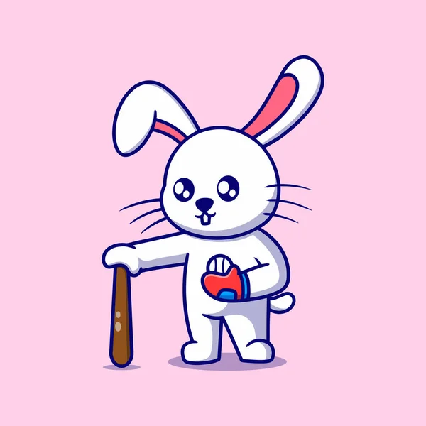 Cute Bunny Baseball Cartoon Vector Icon Illustration Animal Nature Icon — Stockvektor