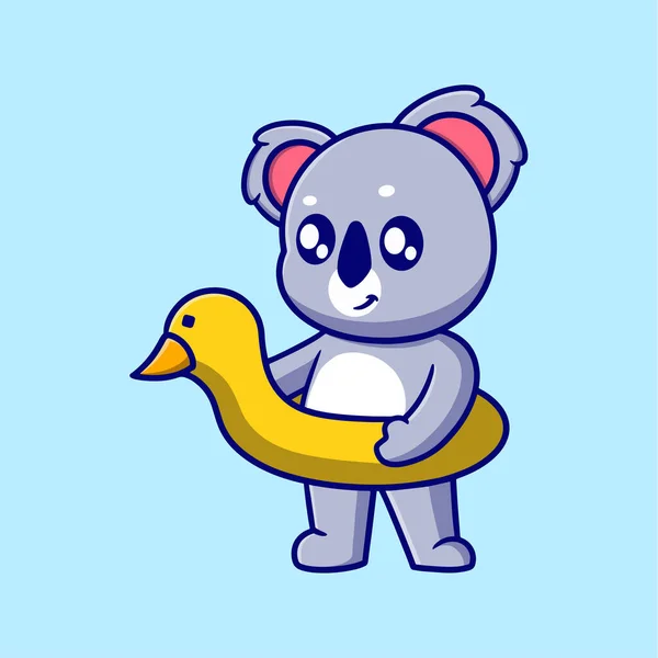 Cute Koala Lifebuoy Cartoon Icon Illustration Flat Design Concept Holidays — Stock Vector