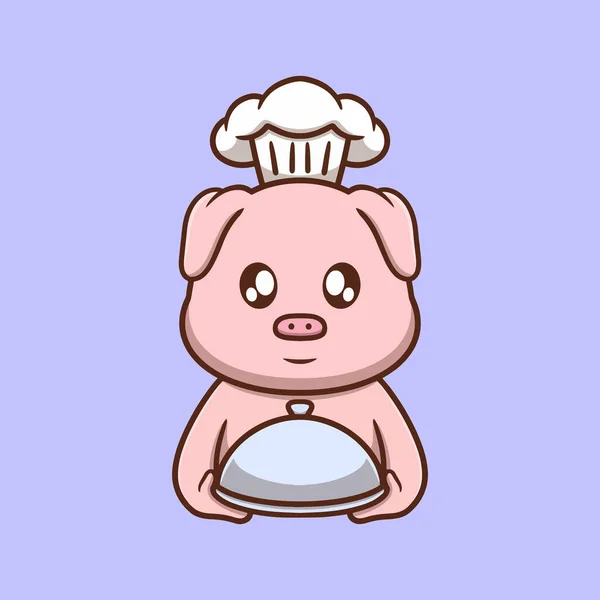 Cute Chef Pig Cartoon Vector Icon Illustration Animal Nature Icon — Stock Vector