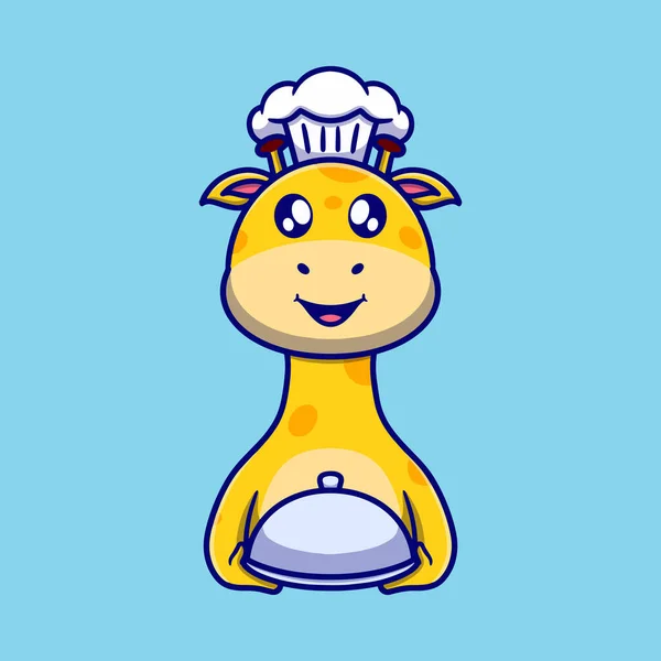 Cute Chef Girafa Cartoon Vector Ilustração Ícone Animal Nature Icon — Vetor de Stock