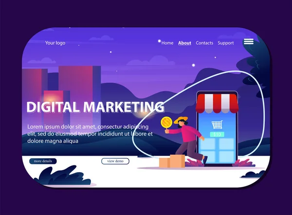 Set Web Page Design Templates Online Shopping Digital Marketing Modern — Stock Vector