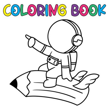  Boyama kitabı kalem-vektör çizimi ile sevimli astronot.