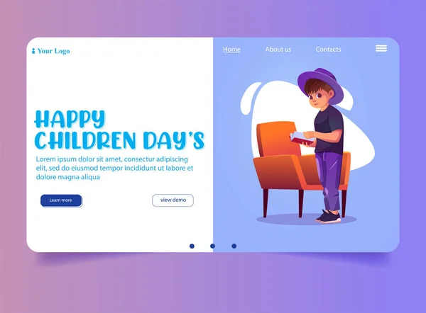 Landing Page Happy International Children Day Illustration — Stock Vector