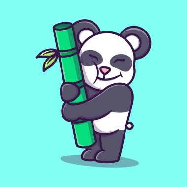 Tatlı panda bambu karikatür vektör ikonu çizimi