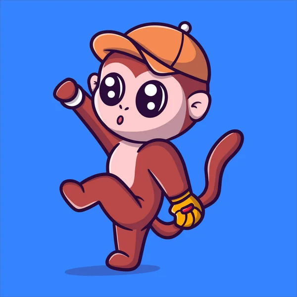Macacos Bonitos Jogando Beisebol Desenho Animado Ícone Ilustração Atividades Esportivas — Vetor de Stock