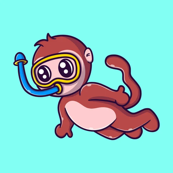 Carino Scimmia Immersioni Fumetto Vettoriale Icona Illustrazione — Vettoriale Stock