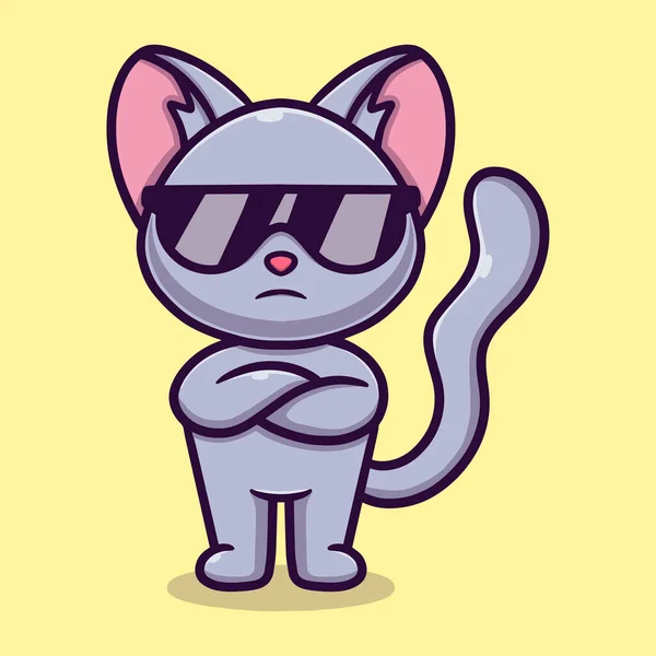 Cute Cool Cat Cartoon Vector Icon Illustration — Stock Vector