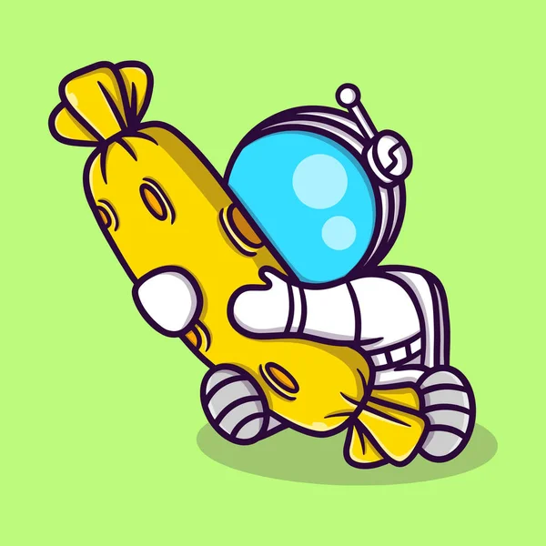 Roztomilý Astronaut Objímání Posilovač Při Spaní Kreslený Vektor Ikona Ilustrace — Stockový vektor