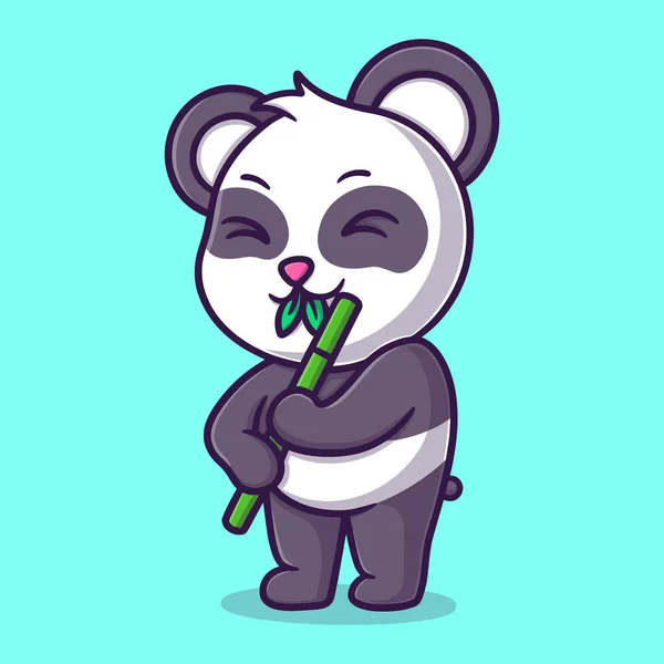 Carino Panda Mangiare Bambù Cartone Animato Icona Vettoriale Illustrazione Adesivo — Vettoriale Stock