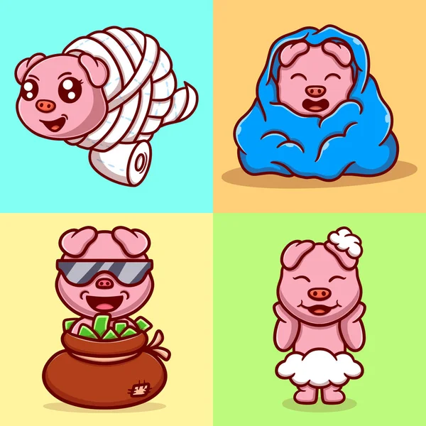 Nettes Schwein Animal Aktivitäten Cartoon Symbol Illustration Lustige Geschenke Für — Stockvektor