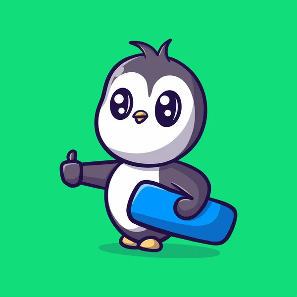 Niedlicher Pinguin Mit Surfbrett Vektor Symbol Illustration — Stockvektor