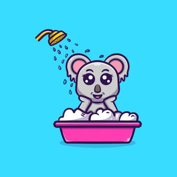 Cute Koala Take Bath Vector Icon Illustration — Stock Vector