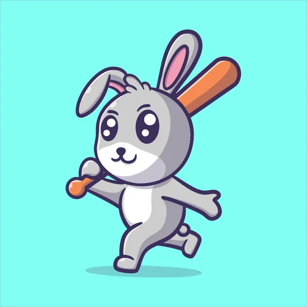 Симпатичный Кролик Играющий Бейсбол — стоковый вектор