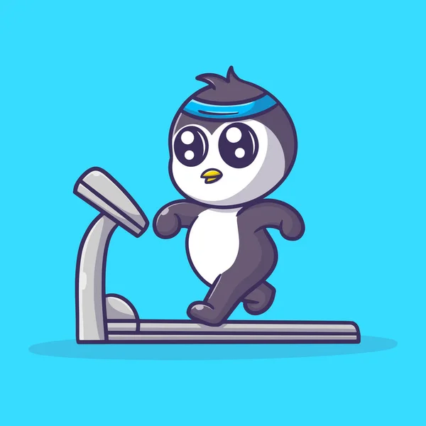Söt Pingvin Gör Gym Tecknad Vektor Ikon Illustration Sport Aktiviteter — Stock vektor