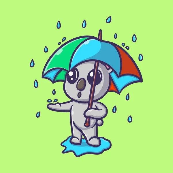 Cute Koala Holding Umbrella Rain Cartoon Vector Icon Illustration — Stock Vector