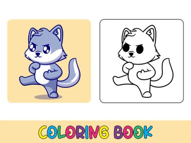 Vektör boyama kitabı hayvan aktivitesi. Eğitim için boyama kitabı sevimli hayvan şirin kurt siyah beyaz çizim